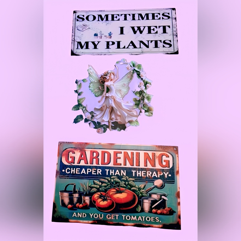 Gardening Wall Art Set with Fairy and Plant 3 Signs